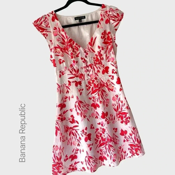 BANANA REPUBLIC NWOT FLORAL LINEN COTTON RUFFLE SLEEVE DRESS | SIZE: 4 - Picture 1 of 10